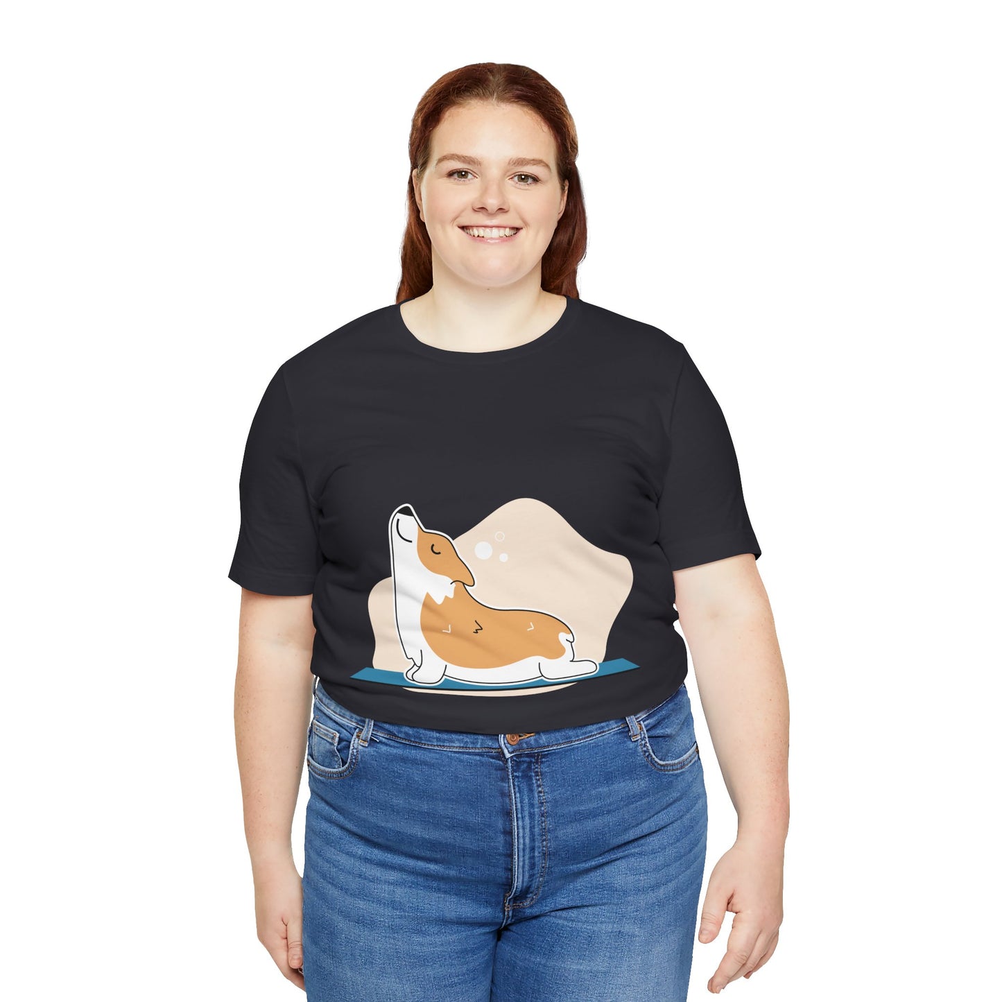 Corgi Yoga Tee, Relaxed Fit Dog Lover Shirt, Gift for Pet Parents, Cute Animal Graphic T-Shirt, Fun Casual Wear, Unique Present