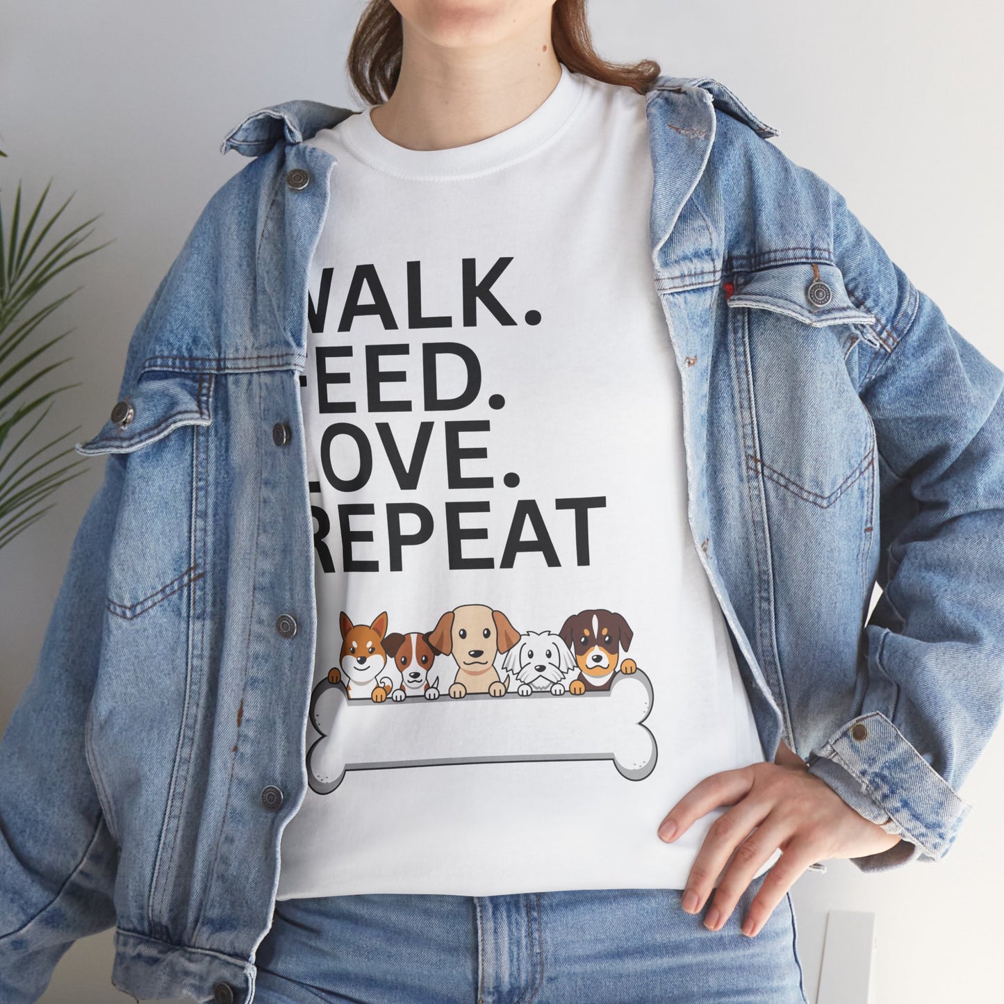 Dog Lover's Heavy Cotton Tee - Walk. Feed. Love. Repeat. - Perfect Gift for Pet Owners, Animal Lovers, Casual Wear, Pet Events, Dog Walks