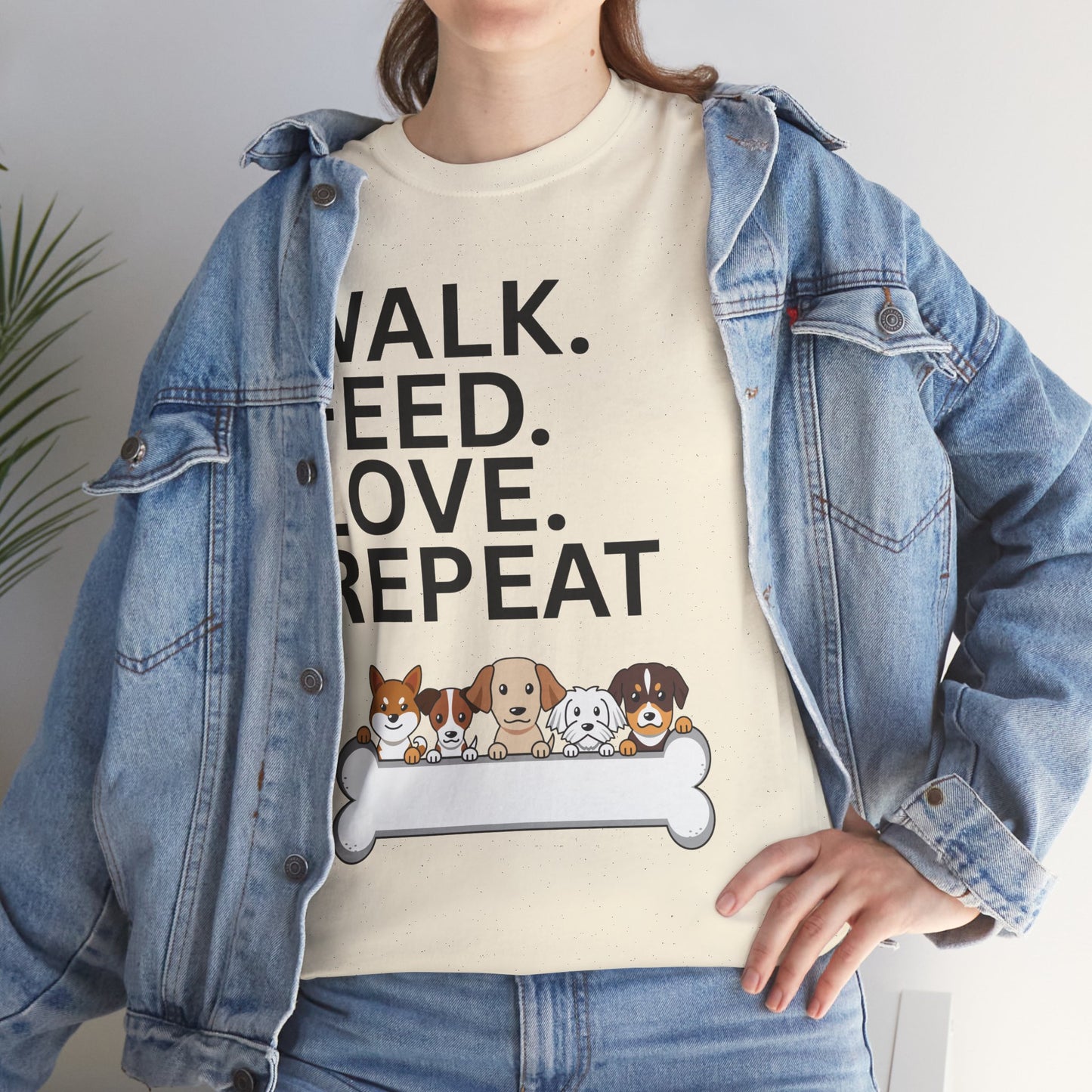 Dog Lover's Heavy Cotton Tee - Walk. Feed. Love. Repeat. - Perfect Gift for Pet Owners, Animal Lovers, Casual Wear, Pet Events, Dog Walks