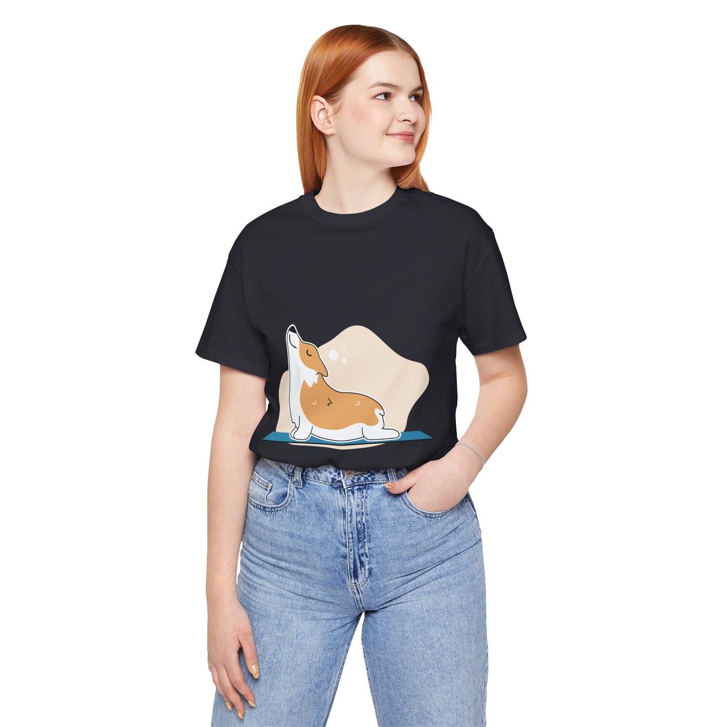 Corgi Yoga Tee, Relaxed Fit Dog Lover Shirt, Gift for Pet Parents, Cute Animal Graphic T-Shirt, Fun Casual Wear, Unique Present