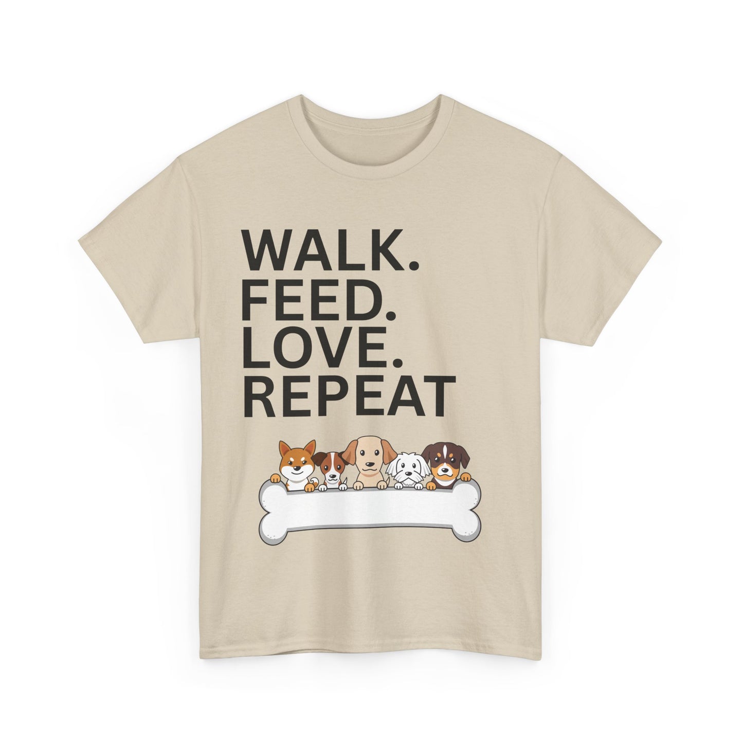 Dog Lover's Heavy Cotton Tee - Walk. Feed. Love. Repeat. - Perfect Gift for Pet Owners, Animal Lovers, Casual Wear, Pet Events, Dog Walks