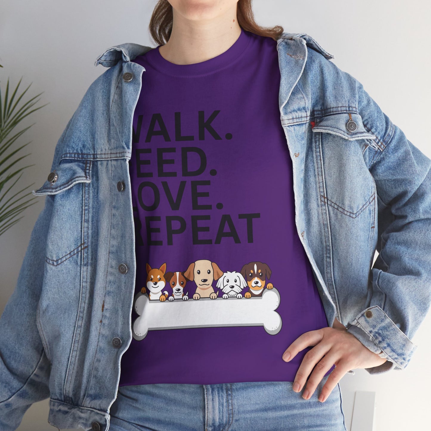 Dog Lover's Heavy Cotton Tee - Walk. Feed. Love. Repeat. - Perfect Gift for Pet Owners, Animal Lovers, Casual Wear, Pet Events, Dog Walks