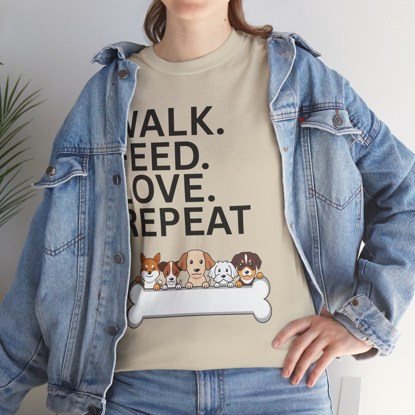 Dog Lover's Heavy Cotton Tee - Walk. Feed. Love. Repeat. - Perfect Gift for Pet Owners, Animal Lovers, Casual Wear, Pet Events, Dog Walks