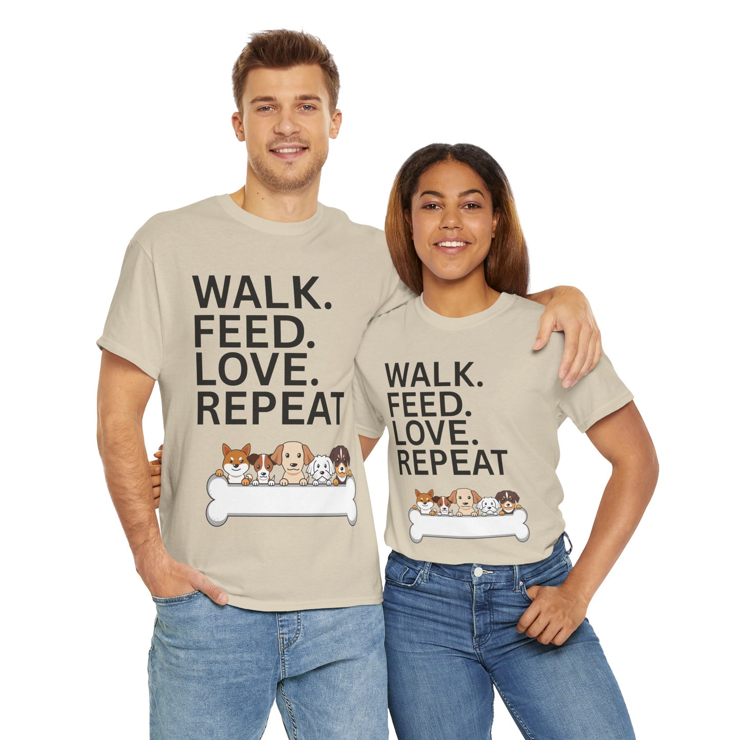 Dog Lover's Heavy Cotton Tee - Walk. Feed. Love. Repeat. - Perfect Gift for Pet Owners, Animal Lovers, Casual Wear, Pet Events, Dog Walks