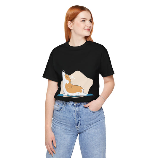 Corgi Yoga Tee, Relaxed Fit Dog Lover Shirt, Gift for Pet Parents, Cute Animal Graphic T-Shirt, Fun Casual Wear, Unique Present