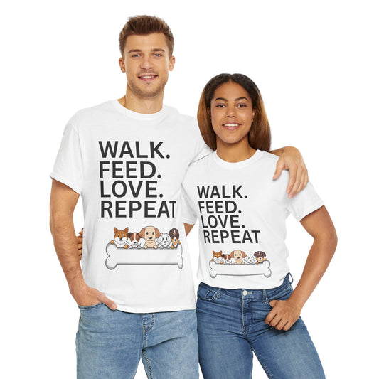 Dog Lover's Heavy Cotton Tee - Walk. Feed. Love. Repeat. - Perfect Gift for Pet Owners, Animal Lovers, Casual Wear, Pet Events, Dog Walks