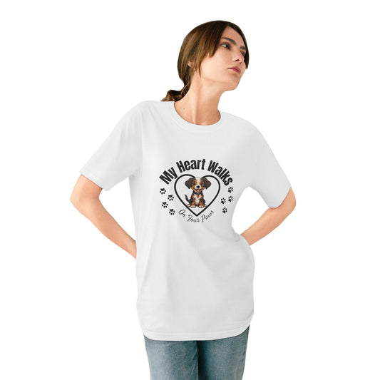My Heart Walks Organic Unisex  T-Shirt, Dog Lover Gift, Pet Mom Apparel, Cute Graphic Tee, Animal Lover Shirt, Valentine's Day Gift